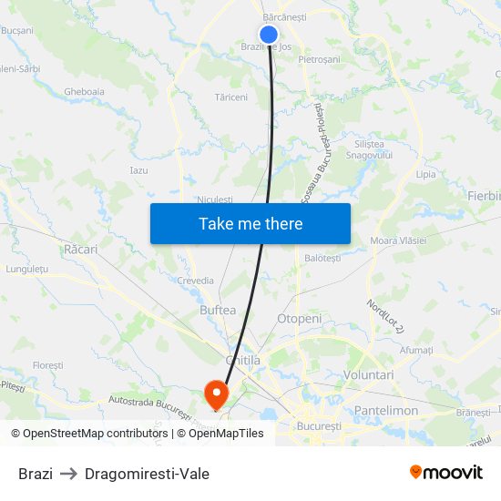 Brazi to Dragomiresti-Vale map