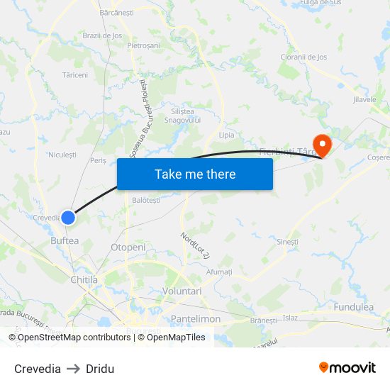 Crevedia to Dridu map