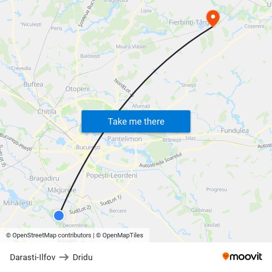 Darasti-Ilfov to Dridu map