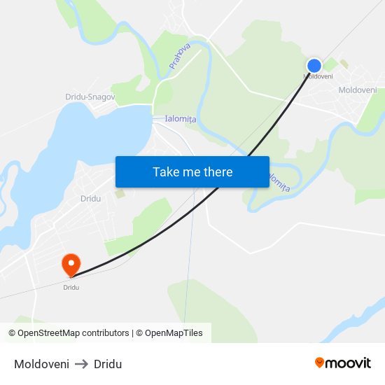 Moldoveni to Dridu map