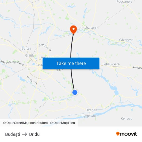 Budești to Dridu map