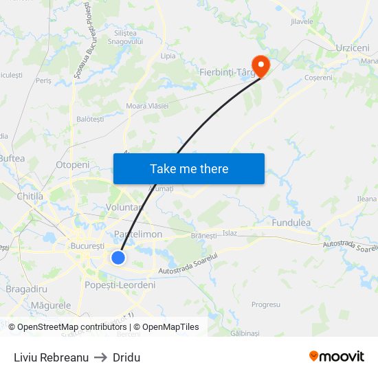 Liviu Rebreanu to Dridu map