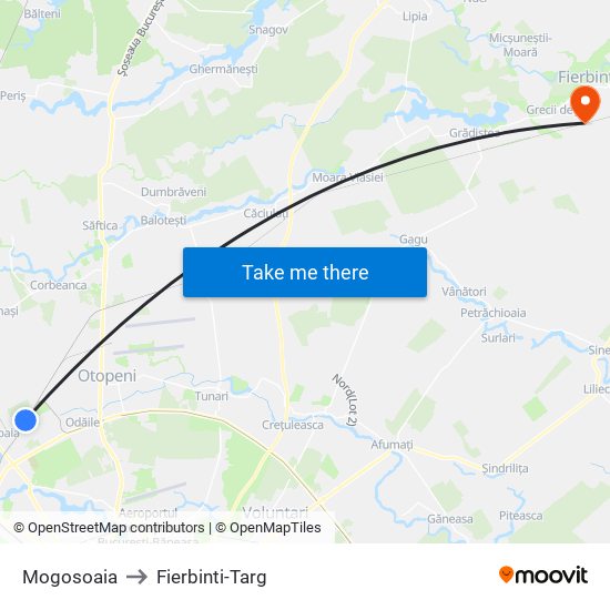 Mogosoaia to Fierbinti-Targ map