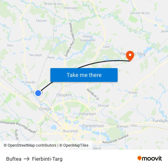 Buftea to Fierbinti-Targ map
