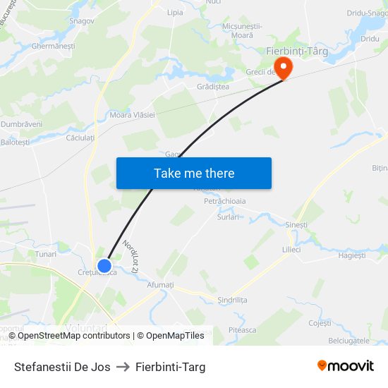 Stefanestii De Jos to Fierbinti-Targ map