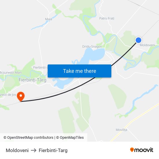 Moldoveni to Fierbinti-Targ map