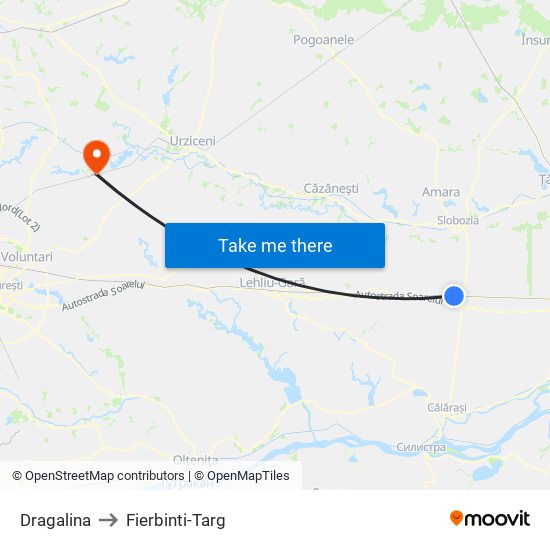 Dragalina to Fierbinti-Targ map