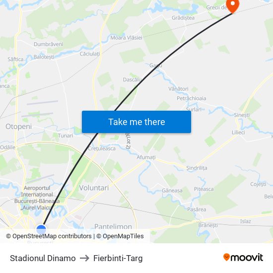 Stadionul Dinamo to Fierbinti-Targ map