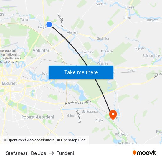 Stefanestii De Jos to Fundeni map
