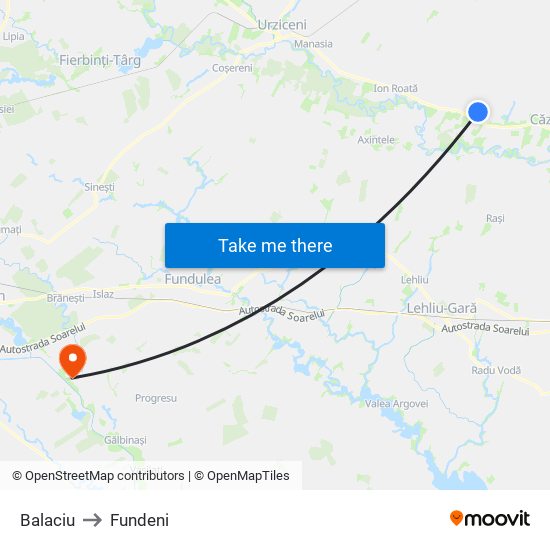 Balaciu to Fundeni map