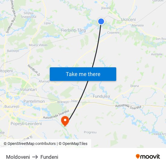 Moldoveni to Fundeni map