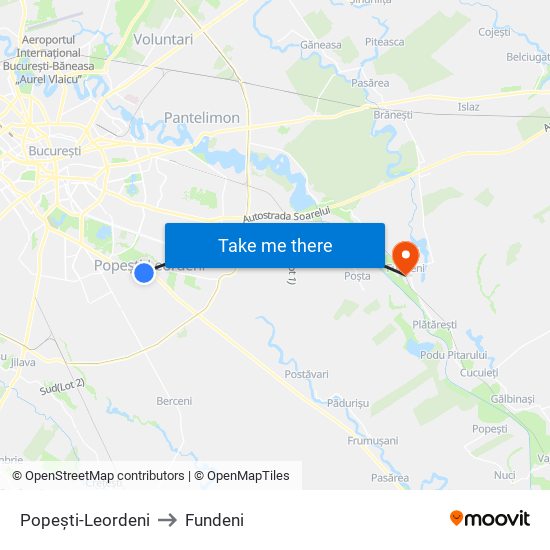 Popești-Leordeni to Fundeni map
