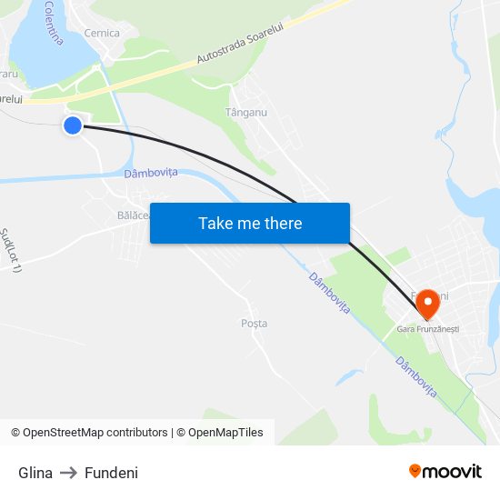 Glina to Fundeni map