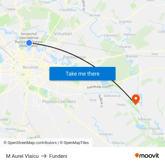 M Aurel Vlaicu to Fundeni map