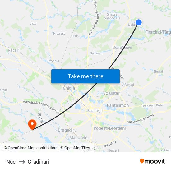 Nuci to Gradinari map