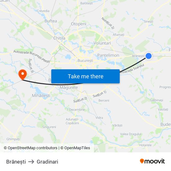 Brănești to Gradinari map
