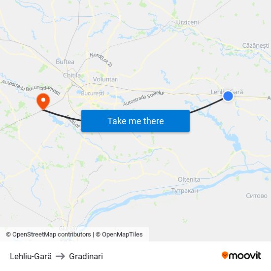 Lehliu-Gară to Gradinari map