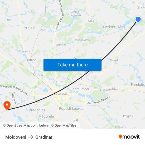 Moldoveni to Gradinari map