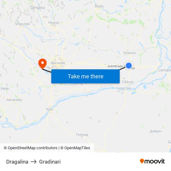 Dragalina to Gradinari map