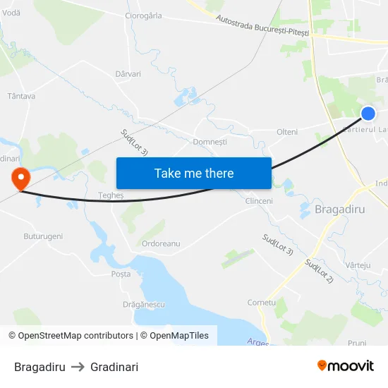 Bragadiru to Gradinari map