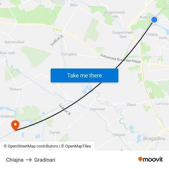 Chiajna to Gradinari map