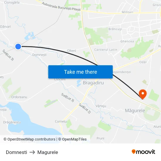 Domnesti to Magurele map