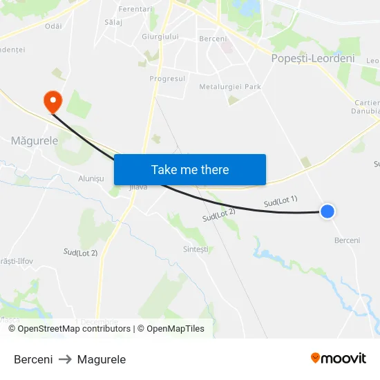 Berceni to Magurele map