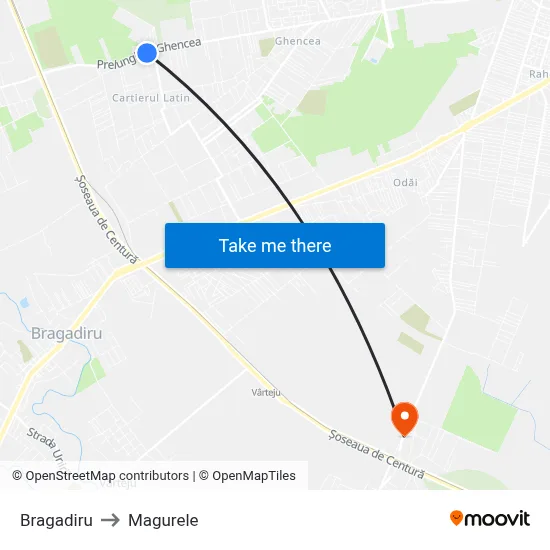 Bragadiru to Magurele map