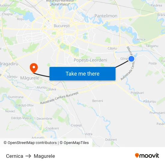 Cernica to Magurele map