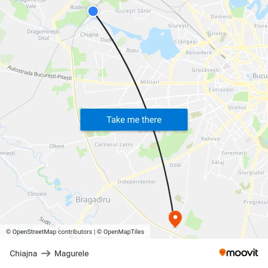 Chiajna to Magurele map