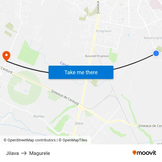 Jilava to Magurele map