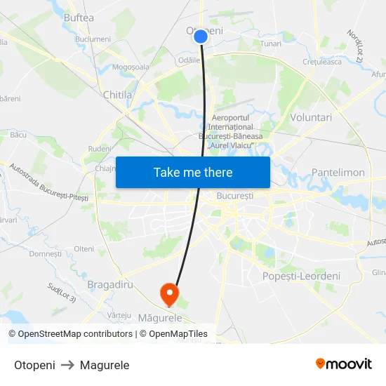 Otopeni to Magurele map