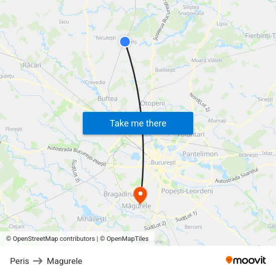 Peris to Magurele map