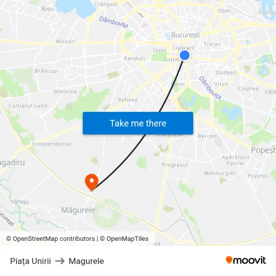 Piața Unirii to Magurele map