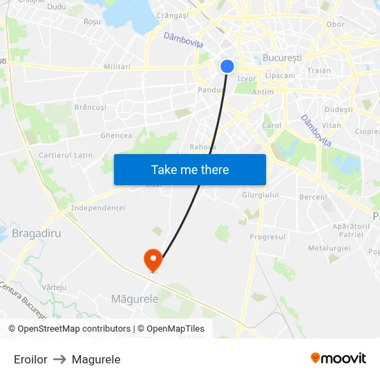 Eroilor to Magurele map