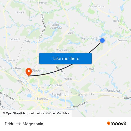 Dridu to Mogosoaia map