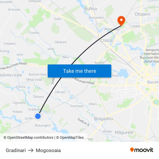 Gradinari to Mogosoaia map