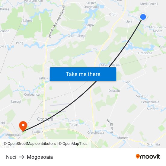 Nuci to Mogosoaia map