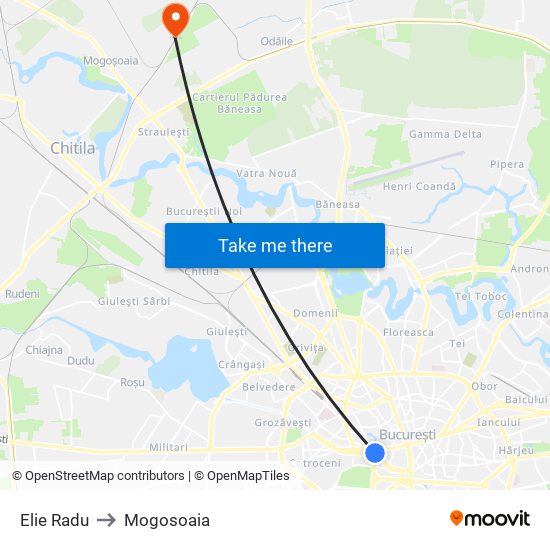 Elie Radu to Mogosoaia map