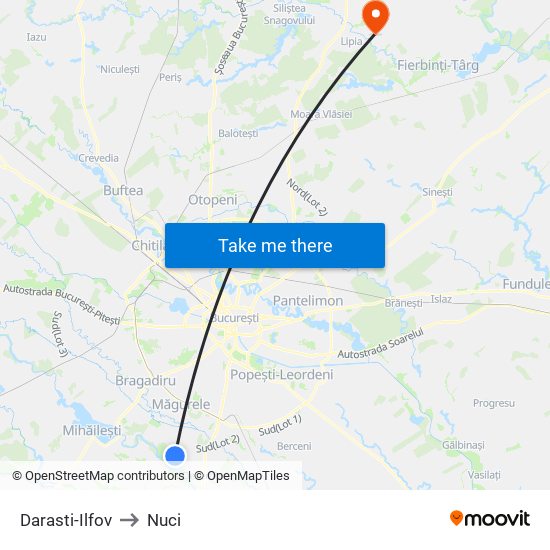 Darasti-Ilfov to Nuci map