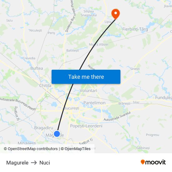 Magurele to Nuci map