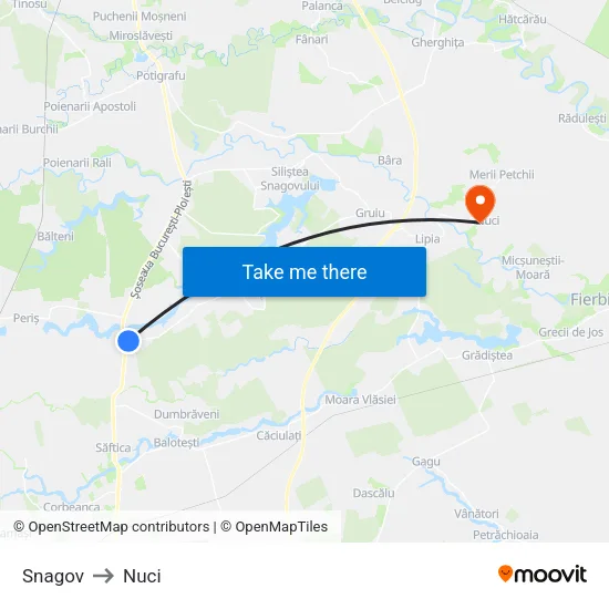 Snagov to Nuci map