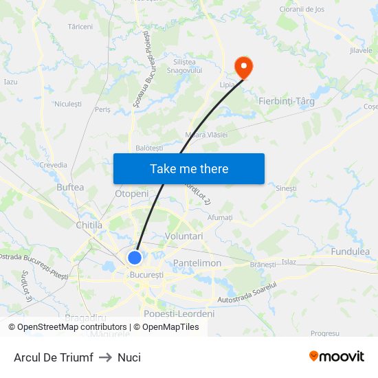 Arcul De Triumf to Nuci map