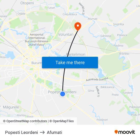 Popesti Leordeni to Afumati map
