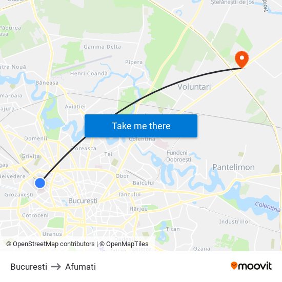 Bucuresti to Afumati map