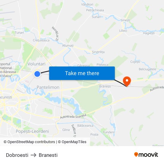 Dobroesti to Branesti map