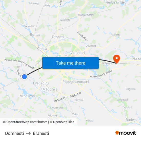 Domnesti to Branesti map