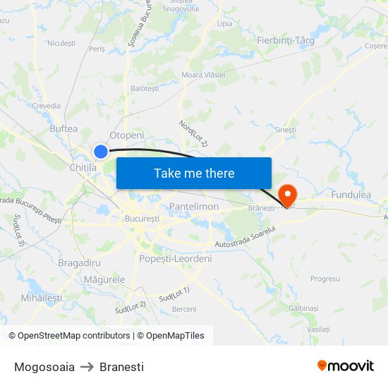 Mogosoaia to Branesti map