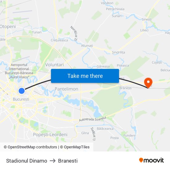 Stadionul Dinamo to Branesti map