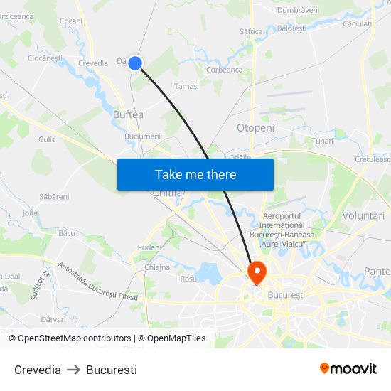 Crevedia to Bucuresti map